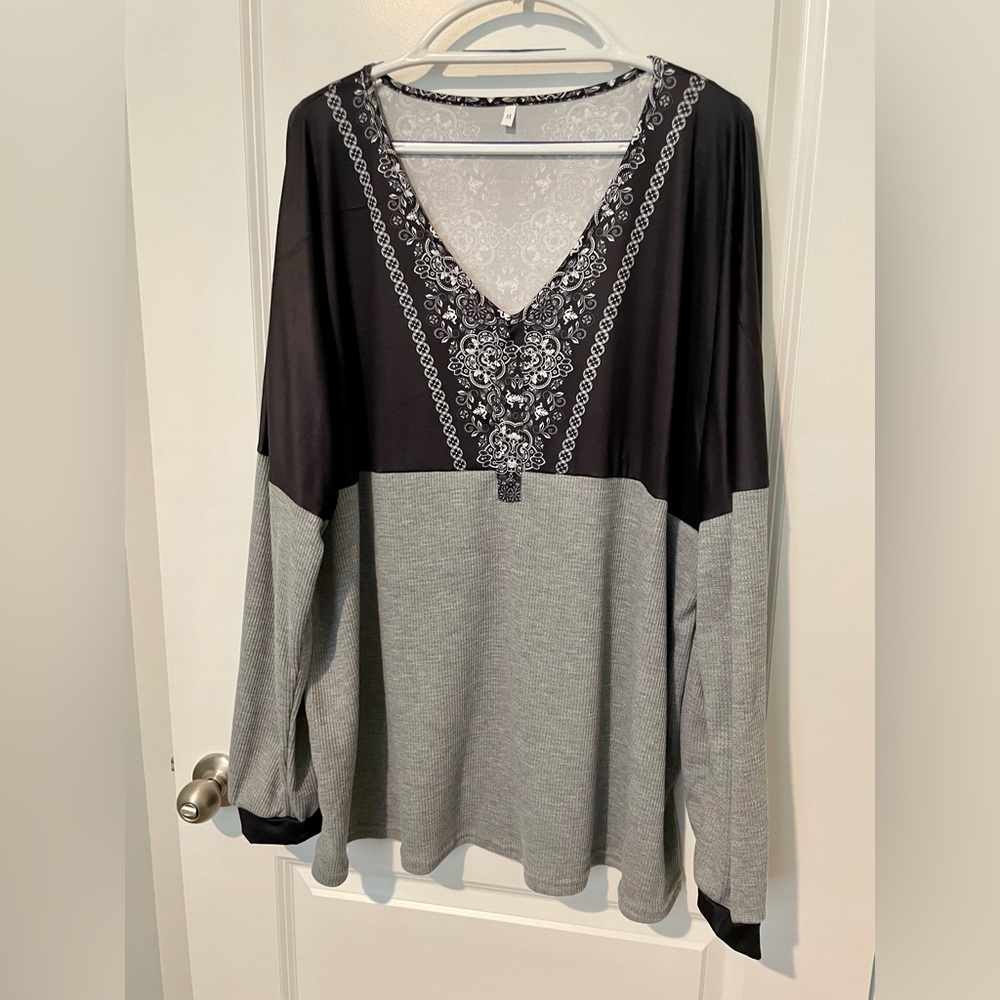 Waffle knit printed long sleeve shirt 4X Fly Curvy